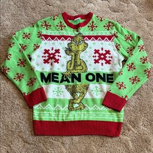 Men’s Festive Grinch Crewneck Sweater - Green and Red